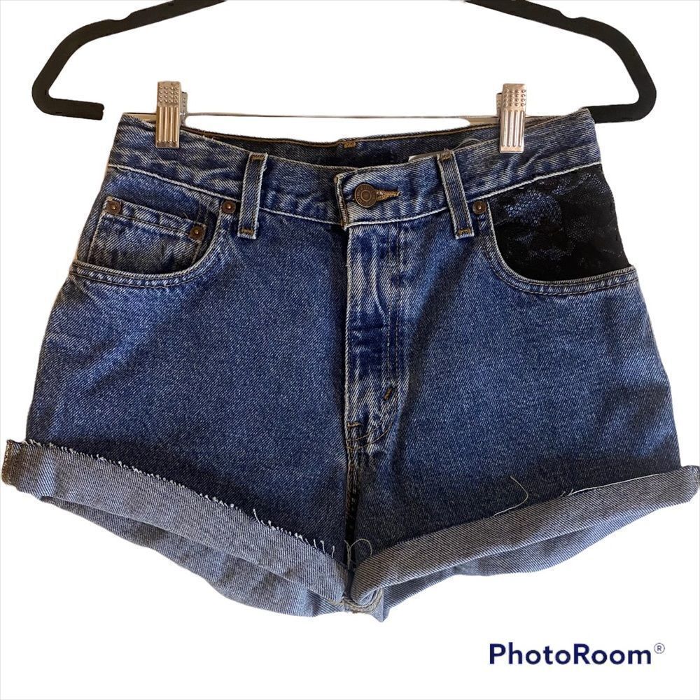 Levi high rise custom made denim lace jean shorts